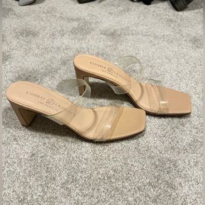 Worn once, Chinese Laundry clear strap nude heel. Size 5.5.